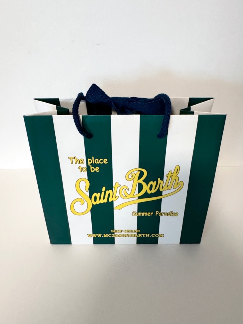 MC2 Saint Barth Gift Shopping Bag Green White Striped 8.75” x 8” x 4”